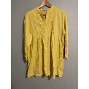 Samansa Mos2 Womens Tunic One Size Yellow Linen Blend Pintuck Lagenlook Boho
